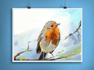 Sparrow illustration bird bright. colorful oil painting painting photoshop sparrow spring