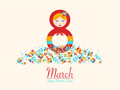 8 March, MATRIOSKA 8 march flowers illustration international invitation lady matrioshka matryoshka russian style spring womens