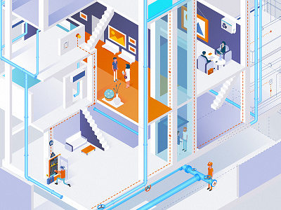 Isometric building. building color creative discution illustration isometric light office people perspective worker