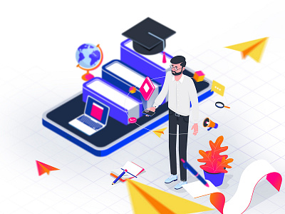 Online Education books character communication creative design future icon illustration innovation isometric isometric illustration laptop line online education people phone technologies technology vector virtual reality