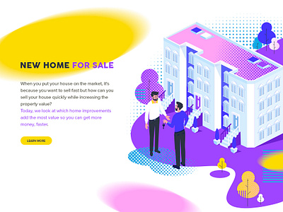 Estate Agency art building business business man character color colorful creative home house illustration inspiration isometric isometric art isometric illustration man people pink pop art sale