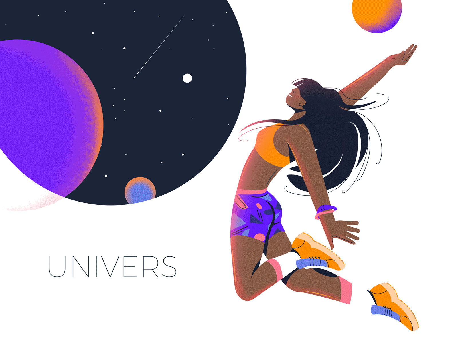 UNIVERS art character coloful colorful creative design dream illustration inspiration love motion motion design people planet sport universe vector woman