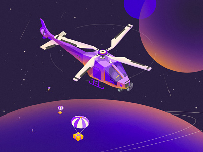 Gifts from the UNIVERSE ! art colorful creative design gifts globe helicopter illustrations inspiration isometric isometric illustration planets universe vector
