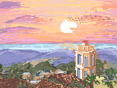 view3 illustration pixel sunset view