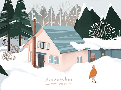 house4 girl illustration snow view