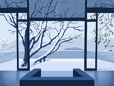 Snow blue house illustration snow