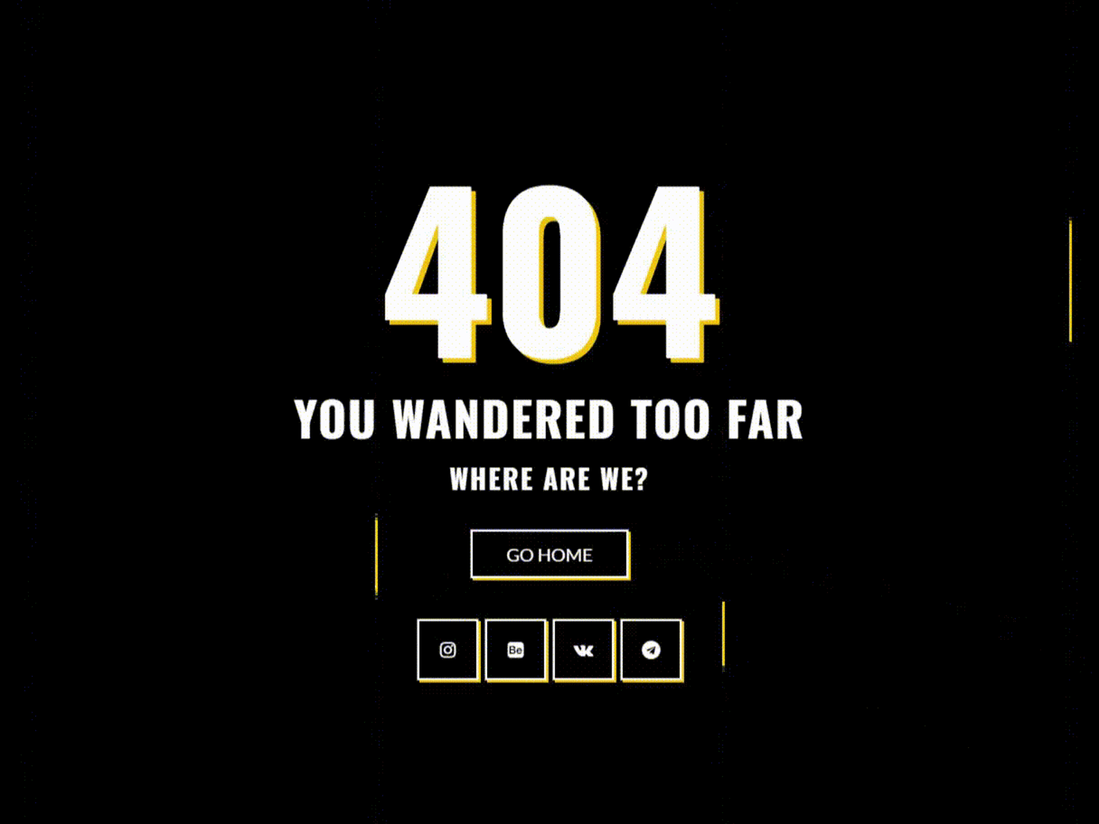 Vector Animation of the Error page "404" 404 animation black design error page lottie motion page 404 page with error site ui uiux ux vector vector animation web animation web design white yellow