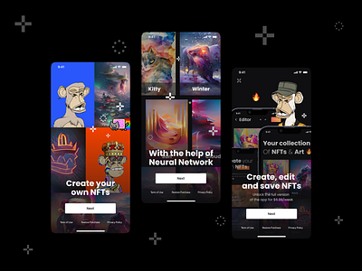 Onboarding for mobile app for creating NFTs