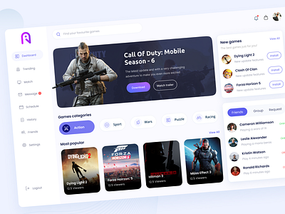 Game Dashboard dashboard design game dashboard interdace design streaming ui design uiux user interface web app web application design