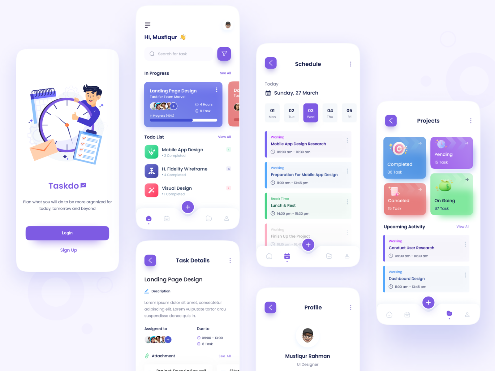 Taskdo | Task Management Mobile App Design by Musfiqur Rahman 🥇 on Dribbble