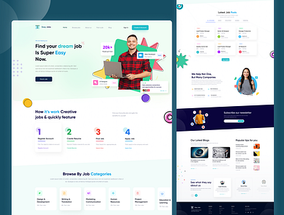 Easy Jobs - Job Finding Landing Page Design employee employee recruitement freelancer hr resource interface design job finding job platfrom job searching job seeking landing page design minimal product design ui design uiux website design