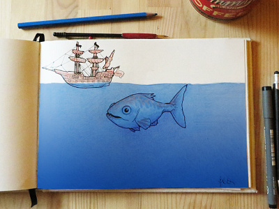 Galleon & BigFish! character color draw fish galleon illustration pen pencil sea sketch sketchbook
