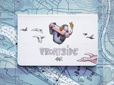 Frontside Air air character drawing duck fly illustration map scketchbook skate skateboard trick
