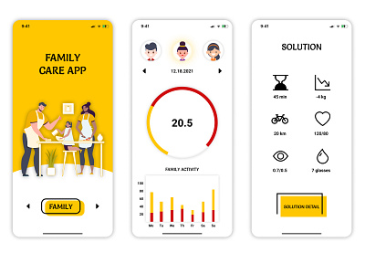 Family Care App app care concept design health ios solution ui ux yellow