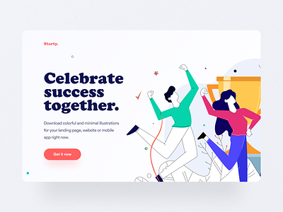 Startup Illustration 01 celebration flat free landing page freebie hero section illustration interface startup success teamwork vector website