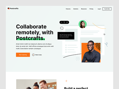 Collaboration Landing Page collaboration design developer hero area hero section homepage illustration interface management startup team template theme website