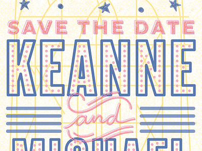 Save the Date invitation knockout lights midcentury neon pluto sans retro save the date trend ornaments typography