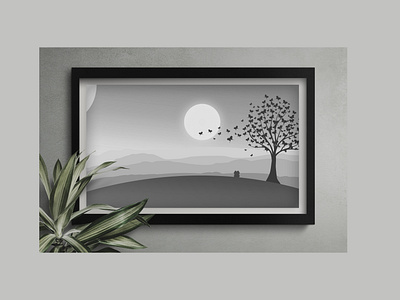 Moon-Moutain At Night  Frame Vector