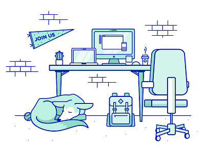 ZoCo Design is Hiring! bookbag desk dog help wanted hiring illustration job nap office sleepy studio workspace