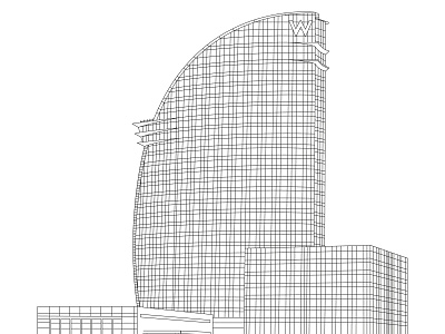 Hotel W Barcelona architecture barcelona building drawing hotel hotel w illustration lines vector