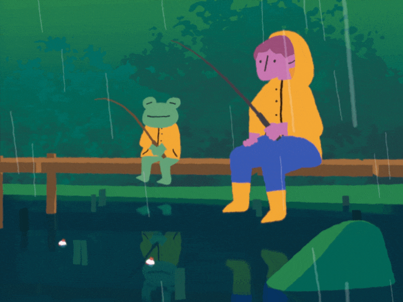 Fishing with Friends 3d animation blender character animation fishing frog gif loop outdoors rain rainy relaxing