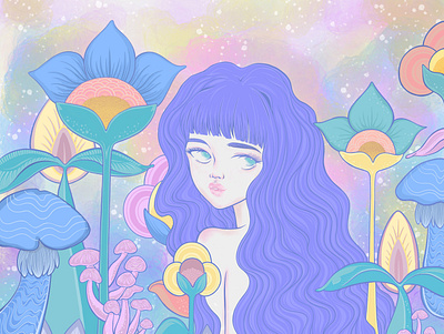 Nymphtopia celestial digital art illustration original artwork procreate app psychedelic softart