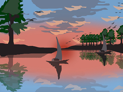 Nature Illustration. boat end of the day graphic design illustration landscape river