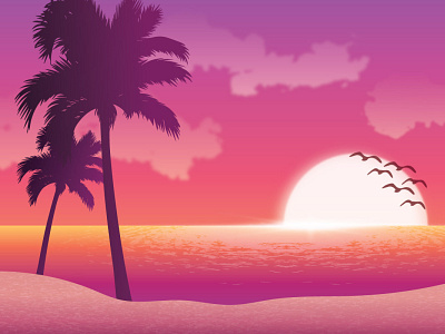 Beach sunset landscape 3d animation art branding drawing graphic design illustration logo motion graphics painting ui