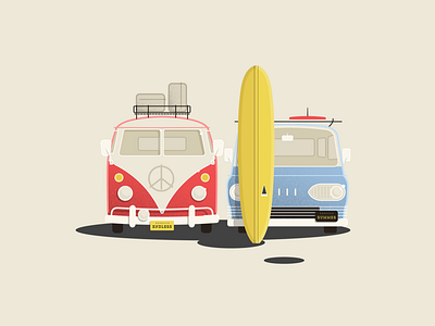 Two vans and a nineteen california car illustration illustration summer surf surfing van vector vw