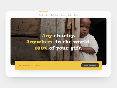 30 Day Challenge - Day 11 30 day challenge 30daychallenge 30daysofdesign charity donation giving giving back hero hero image hero section kid non profit nonprofit poverty search ui web design webdesign website