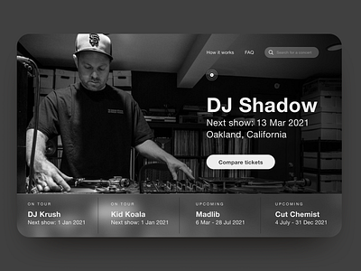 30 Day Challenge - Day 23 30 day challenge 30 days of design 30daychallenge 30daysofdesign concert dark theme dj gray grey hero hero image hero section landing page music ui web design website