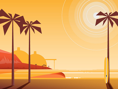 Save San O beach california illustration longboarding ocean palm trees surfing waves