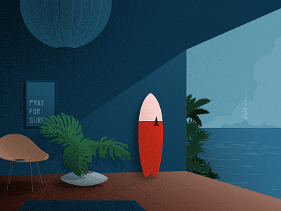 A perfect view. illustration illustrator ocean orange surf surf board surfboard surfing