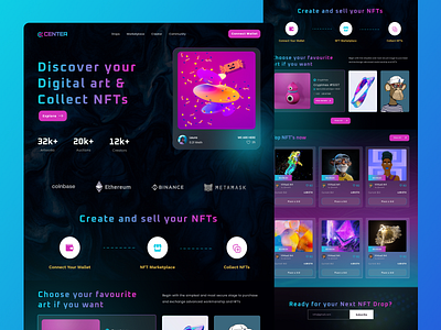 NFTcenter - NFT Marketplace landing page website design art bitcoin branding cryptocurrency design ethereum graphic design illustration landing page logo nft nft marketplace ui ux website website designing website development