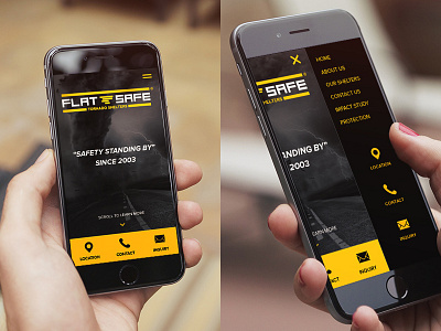 FlatSafe Mobile black design flatsafe interface menu mobile tornado ui ux web web design yellow