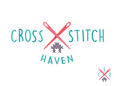 Cross Stitch Haven branding cross stitch design flat house icon logo needle sewing vector
