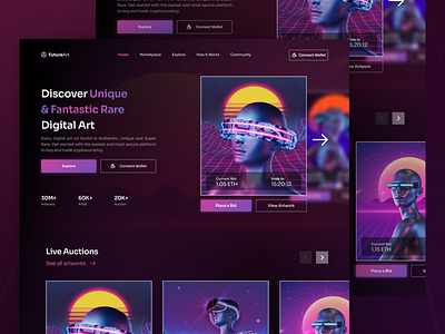 FutureArt - NFTs Website artworks bitcoin cryptocurrency digital artist finance website future futuristic metaverse nft nft website nfts nfts website ui webdesign