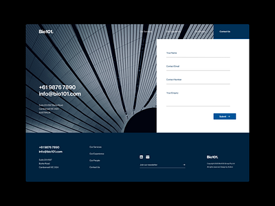 Bio101 - Contact & Experience brand design business company contact corporate finance form grid minimalism page responsive sketch user experience uxui website design