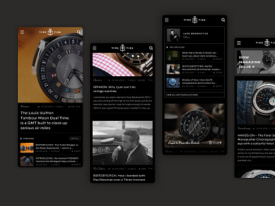 Time and Tide - Mobile Experience article dark mode ecommerce editorial platform figma landing page luxury mens fashion mens watches mobile design responsive rolex sketch time ui uiux uxui watches web design website design