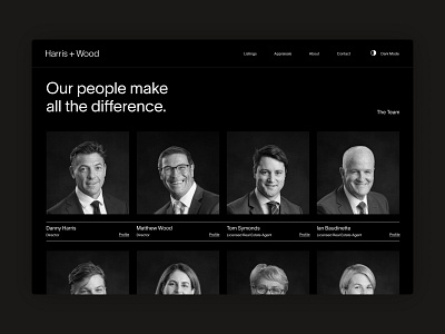 Harris + Wood — Desktop Design atollon australia black and white dark mode digital publication figma for sale melbourne minimal web design minimalism monotone property property website real estate realty responsive simplicity warrnambool website design