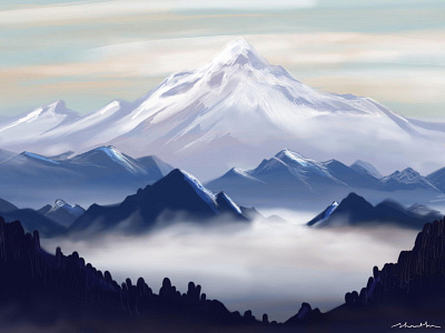 Misty mountains drawing illustration misty mountains sketch soft texture