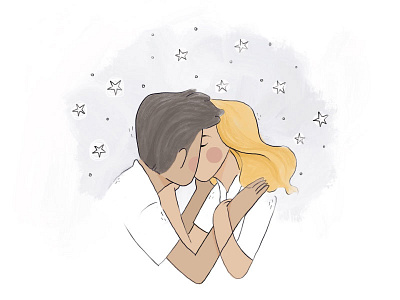 Stardust couple drawing illustration kiss stars