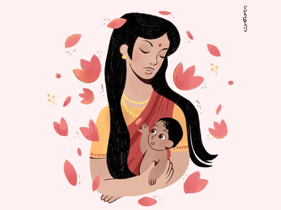 Amma baby graphic design illustration indian mother