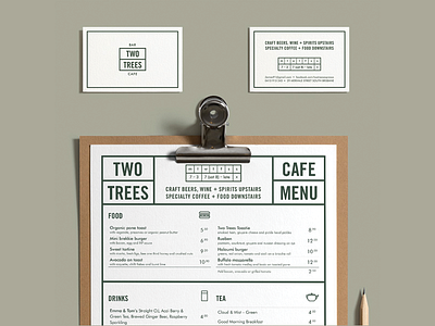 Two Trees - business cards and menu business cards coffee menu