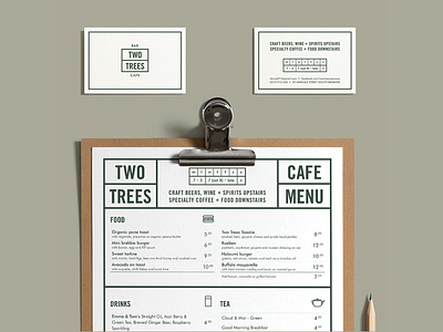 Two Trees - business cards and menu
