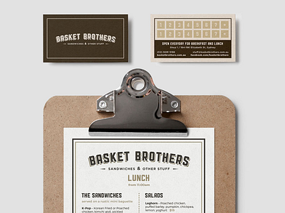 Basket Brothers loyalty card and menu business card cafe food loyalty card lunch menu