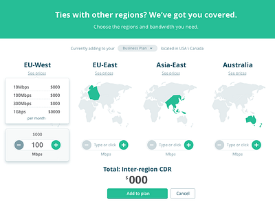 Pricing - Inter-region addons addons global network pricing ui ux world