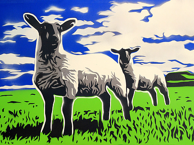 Sheep x2 art canvas spray paint stencil