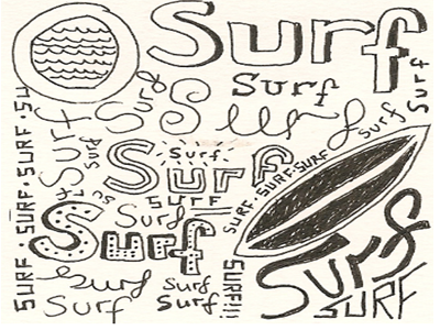 Surf hand drawn illustration surf typography