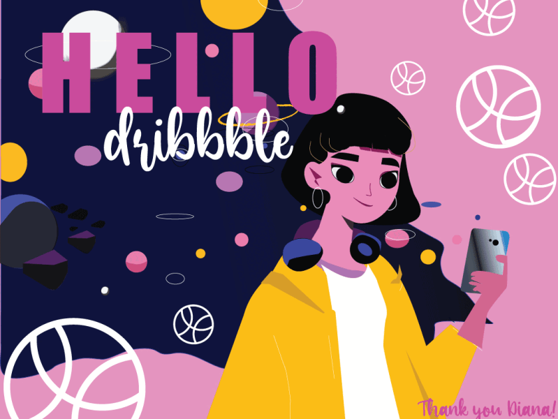Hello Dribble. Thanks, Diana, for invitation! app branding graphic design icon illustration